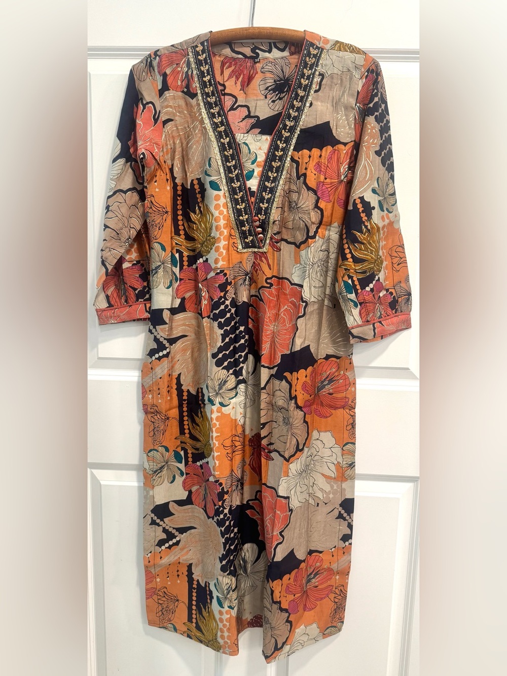 Orange and Black Floral Kurti